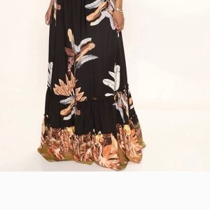 Fashion Nova White and Orange Tiered Maxi Skirt